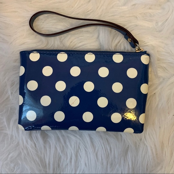 Kate Spade Blue & White Patent Polka Dot Wristlet - Picture 2 of 7